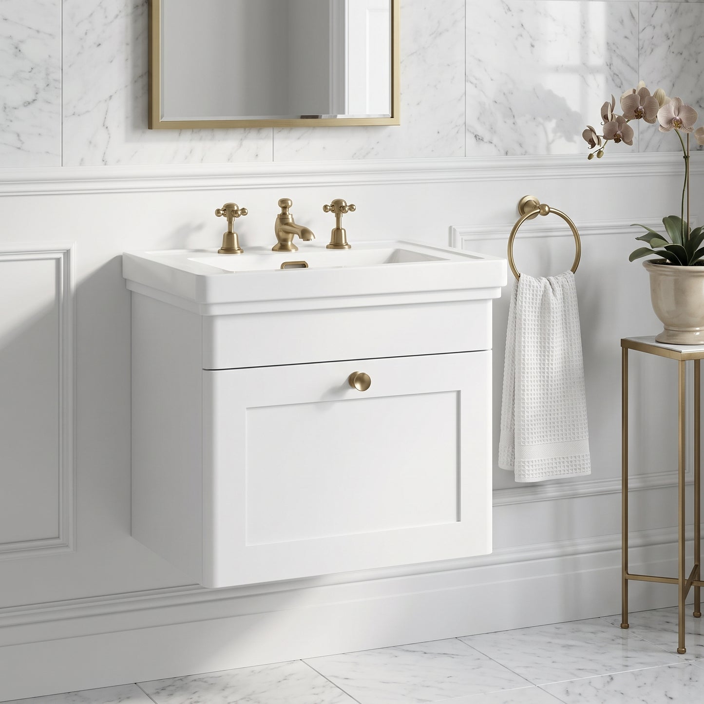 Fairford Laurel 500mm Wall Hung Satin White Vanity Unit - 3 Tap Hole