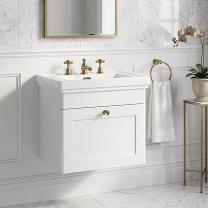 Fairford Laurel 500mm Wall Hung Satin White Vanity Unit - 3 Tap Hole