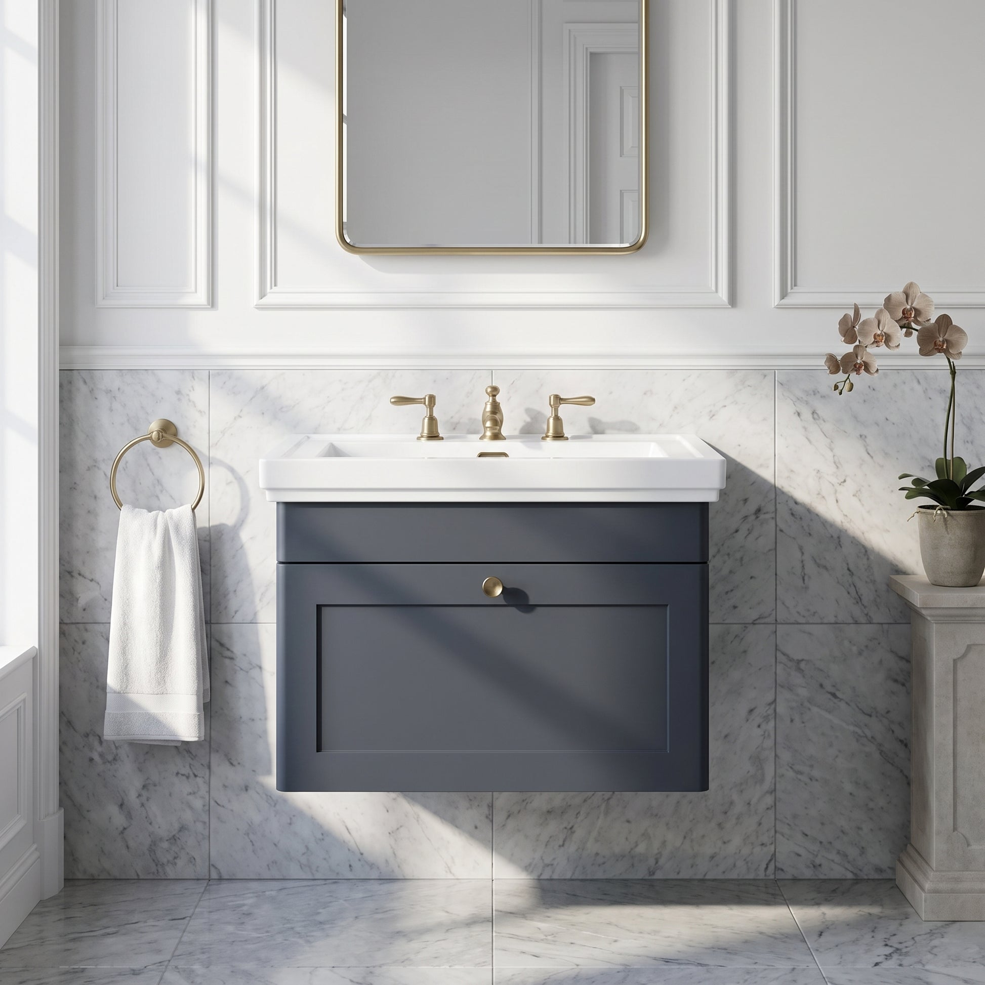 Fairford Laurel 600mm Wall Hung Satin Anthracite Vanity Unit - 3 Tap Hole