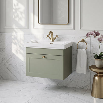 Fairford Laurel 600mm Wall Hung Satin Green Vanity Unit - 1 Tap Hole