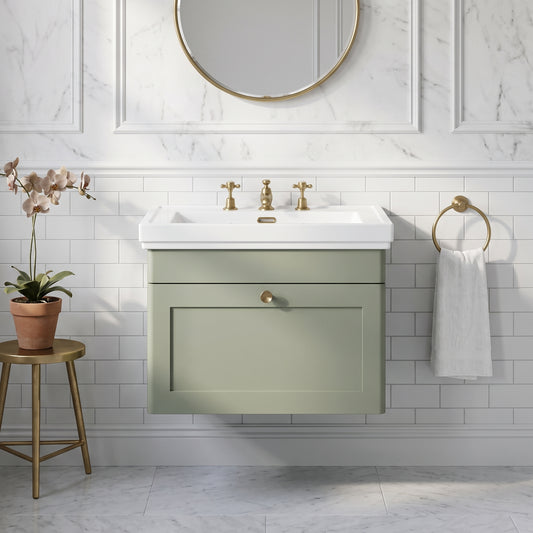 Fairford Laurel 600mm Wall Hung Satin Green Vanity Unit - 3 Tap Hole