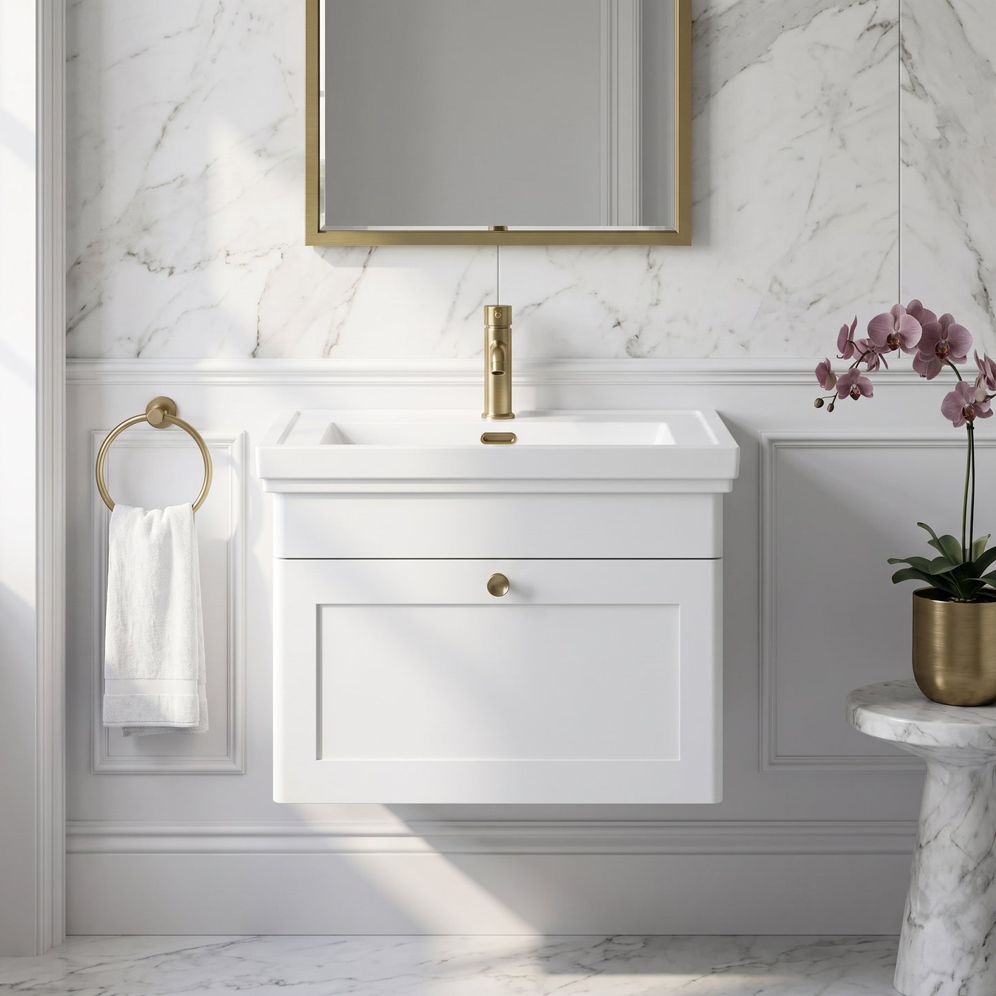 Fairford Laurel 600mm Wall Hung Satin White Vanity Unit - 1 Tap Hole