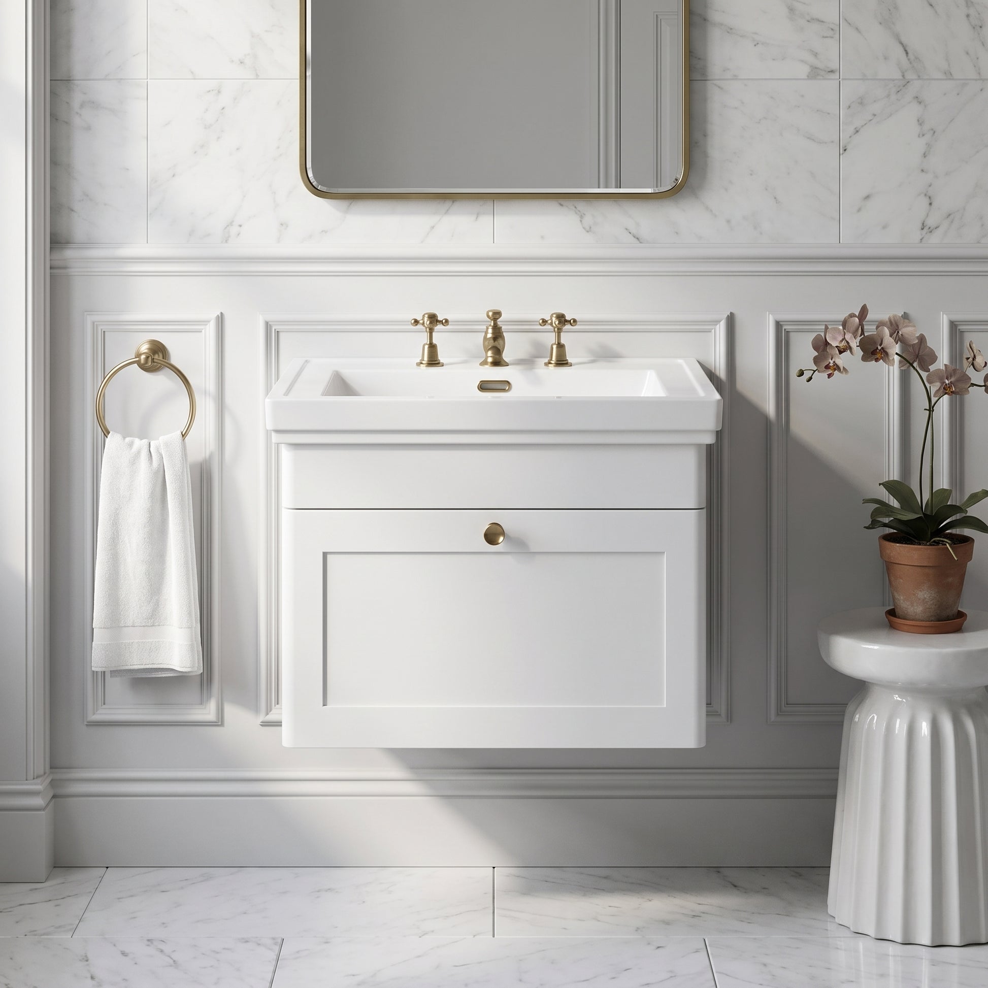 Fairford Laurel 600mm Wall Hung Satin White Vanity Unit - 3 Tap Hole