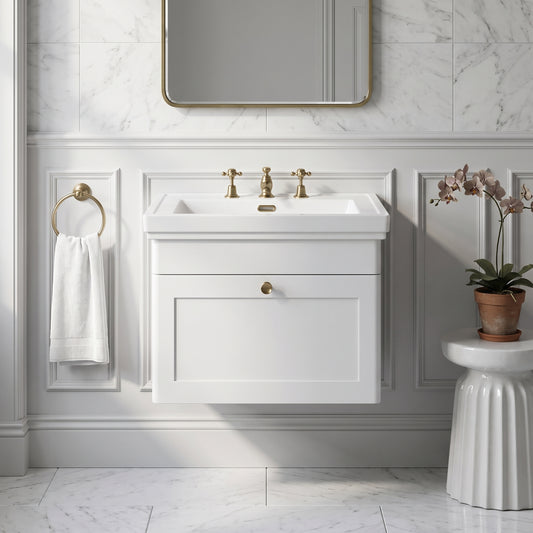 Fairford Laurel 600mm Wall Hung Satin White Vanity Unit - 3 Tap Hole
