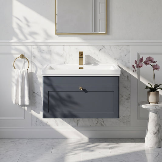 Fairford Laurel 800mm Wall Hung Satin Anthracite Vanity Unit - 1 Tap Hole