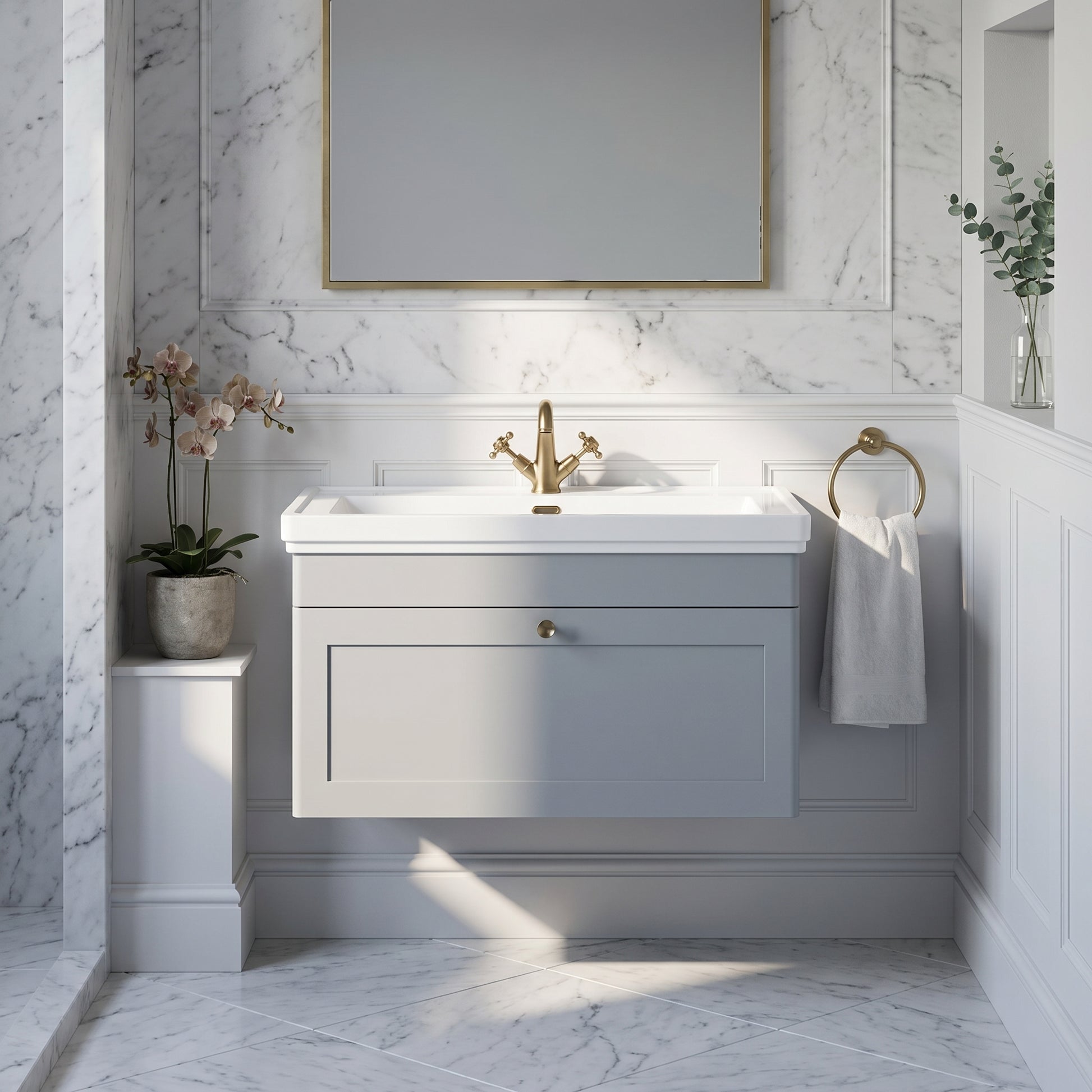 Fairford Laurel 800mm Wall Hung Satin Grey Vanity Unit - 1 Tap Hole