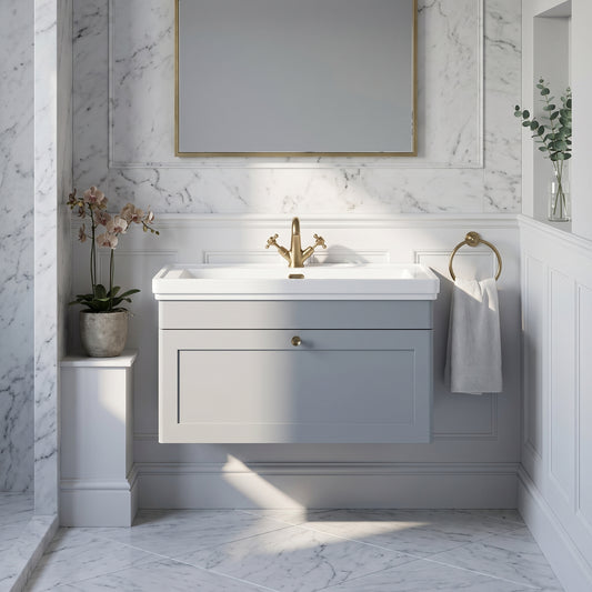 Fairford Laurel 800mm Wall Hung Satin Grey Vanity Unit - 1 Tap Hole