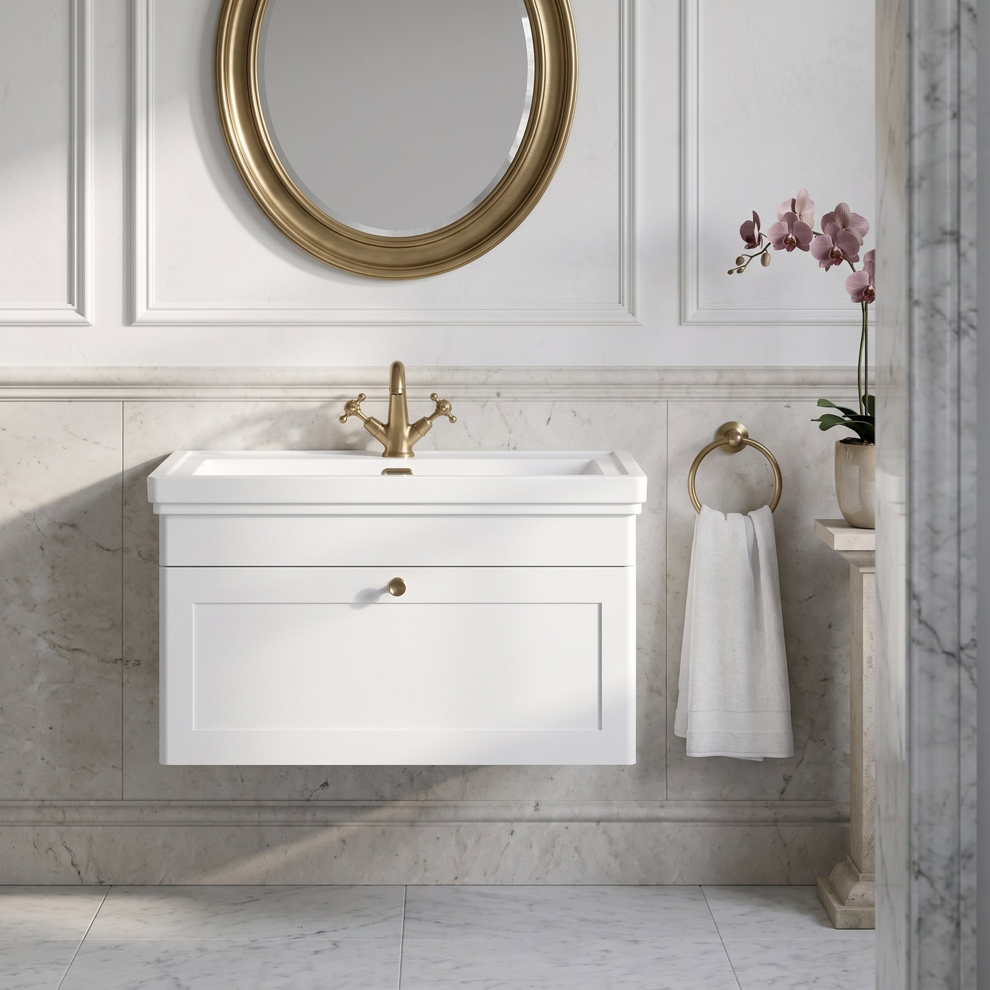 Fairford Laurel 800mm Wall Hung Satin White Vanity Unit - 1 Tap Hole