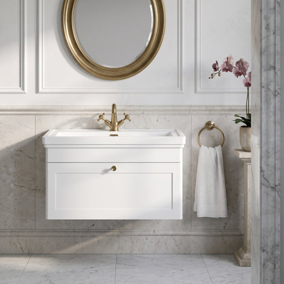 Fairford Laurel 800mm Wall Hung Satin White Vanity Unit - 1 Tap Hole