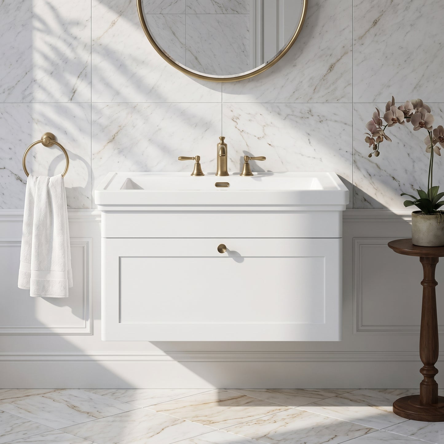 Fairford Laurel 800mm Wall Hung Satin White Vanity Unit - 3 Tap Hole