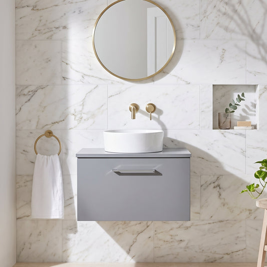 Fairford Aspri Satin Grey 600mm 1 Drawer Wall Hung Vanity Unit with Worktop