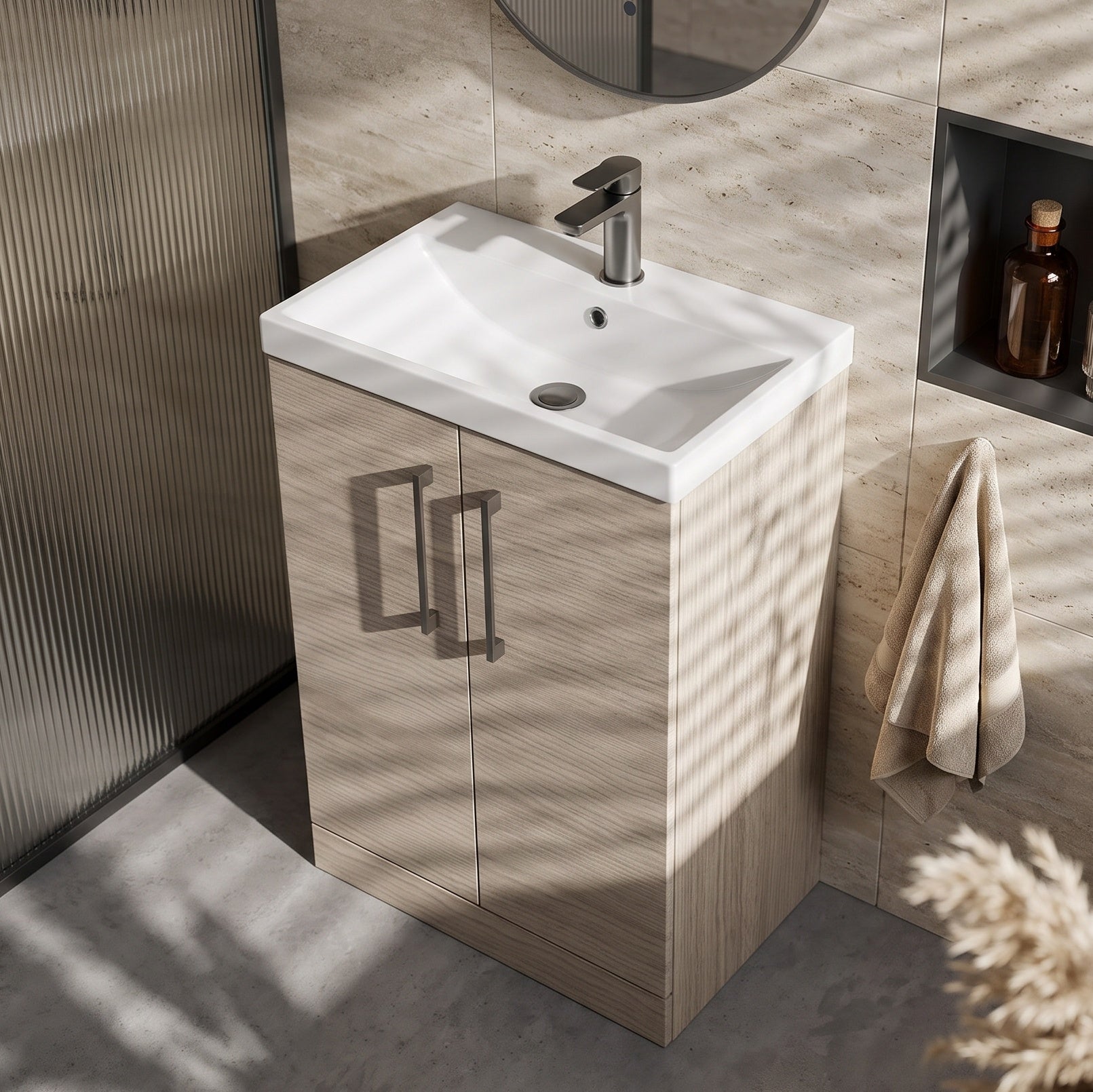 Fairford Aspri 2 600mm Solace Oak Floor Standing Vanity Unit