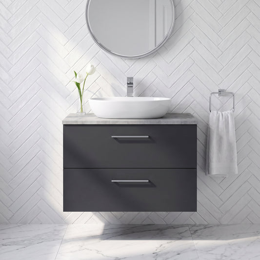 Fairford Aspri Soft Black 800mm 2 Drawer Wall Hung Vanity Unit with Worktop