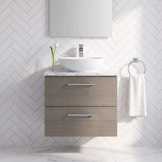Fairford Aspri Solace Oak 600mm 2 Drawer Wall Hung Vanity Unit with Worktop