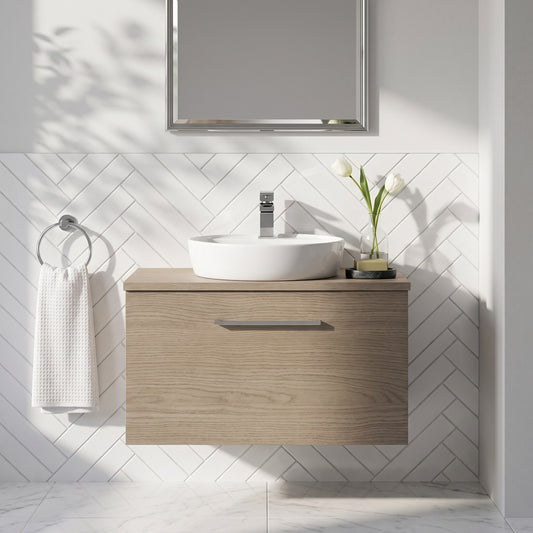 Fairford Aspri Solace Oak 800mm 1 Drawer Wall Hung Vanity Unit with Worktop