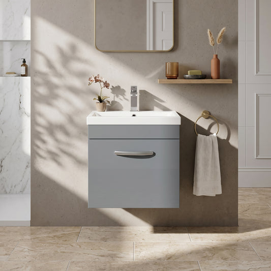 Fairford Carnation 500mm Gloss Grey Wall Hung 1 Drawer Vanity Unit