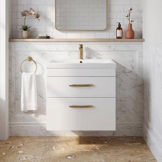 Fairford Carnation 600mm Gloss White Wall Hung 2 Drawer Vanity Unit