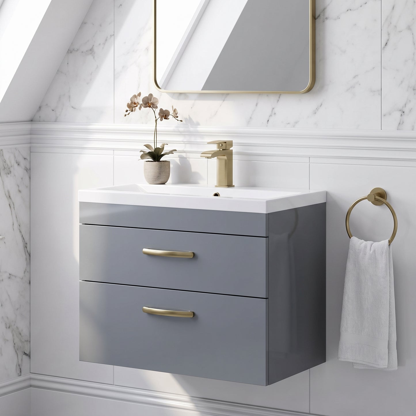 Fairford Carnation 800mm Gloss Grey Wall Hung 2 Drawer Vanity Unit