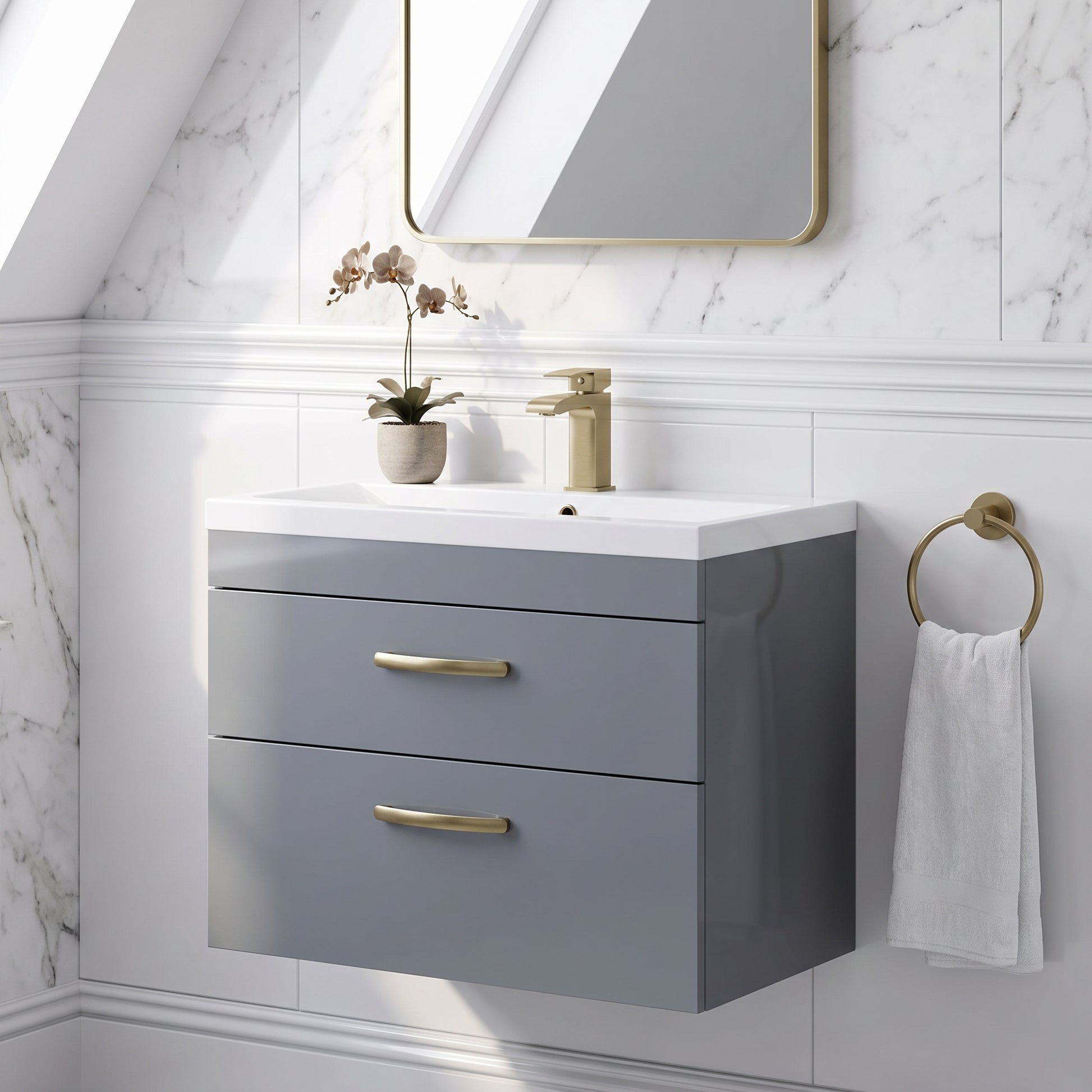 Fairford Carnation 800mm Gloss Grey Wall Hung 2 Drawer Vanity Unit