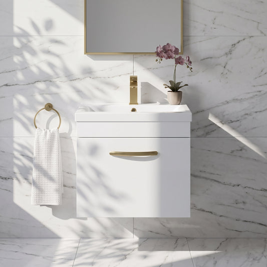 Fairford Carnation 500mm Gloss White Wall Hung 1 Drawer Vanity Unit