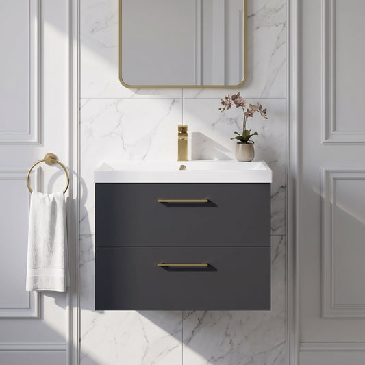 Fairford Aspri Soft Black 800mm 2 Drawer Wall Hung Vanity Unit