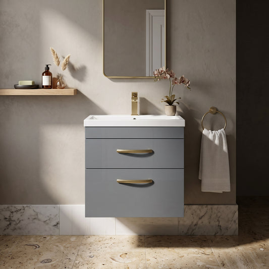 Fairford Carnation 600mm Gloss Grey Wall Hung 2 Drawer Vanity Unit