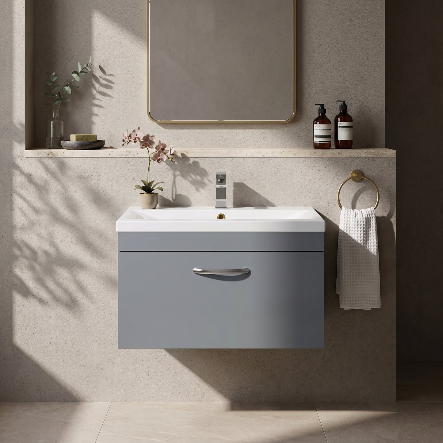 Fairford Carnation 800mm Gloss Grey Wall Hung 1 Drawer Vanity Unit