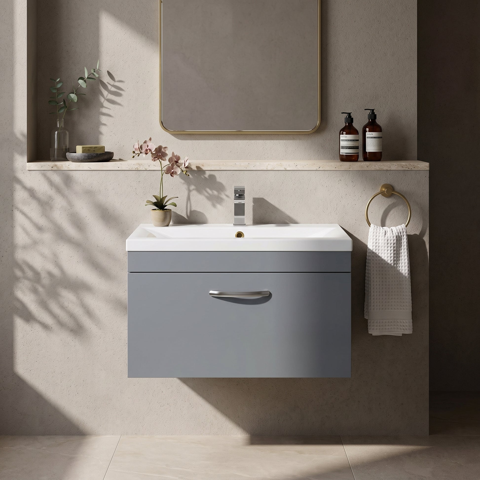 Fairford Carnation 800mm Gloss Grey Wall Hung 1 Drawer Vanity Unit