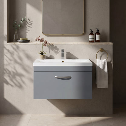 Fairford Carnation 800mm Gloss Grey Wall Hung 1 Drawer Vanity Unit