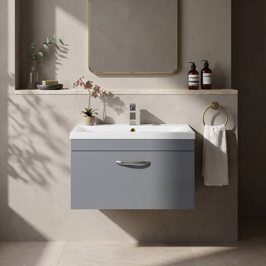 Fairford Carnation 800mm Gloss Grey Wall Hung 1 Drawer Vanity Unit