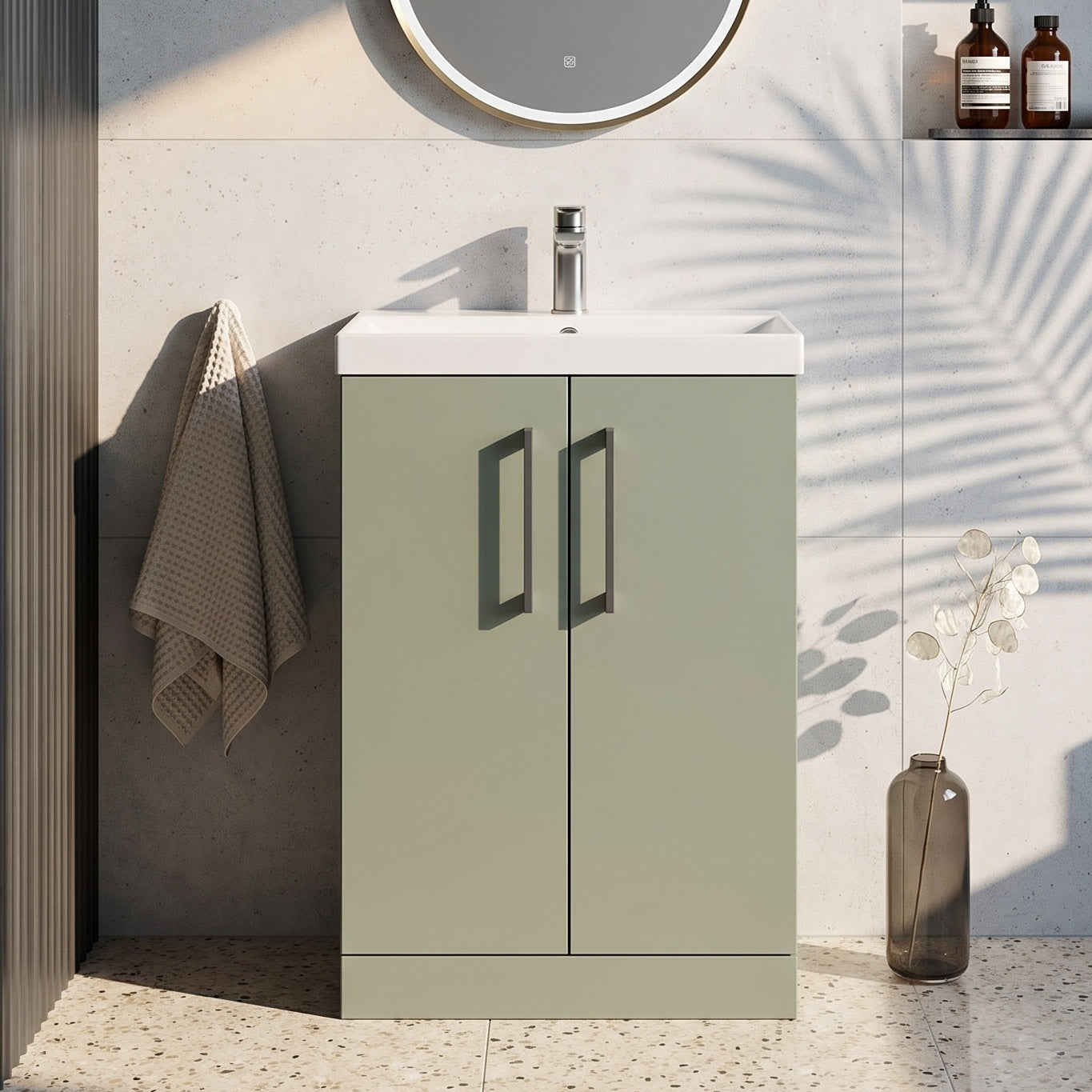 Fairford Aspri 2 600mm Satin Green Floor Standing Vanity Unit
