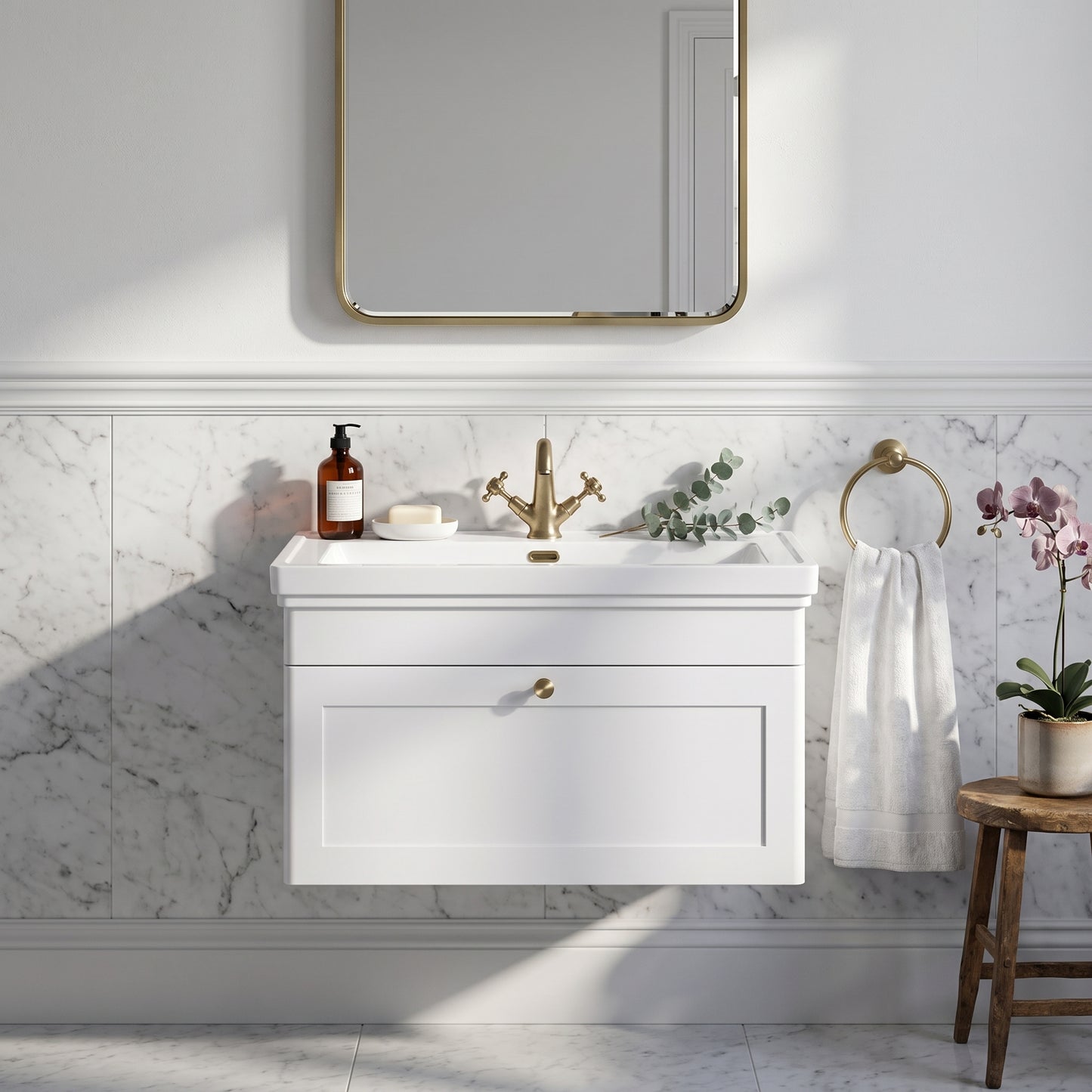 Fairford Laurel 800mm Wall Hung Satin White Vanity Unit - 1 Tap Hole