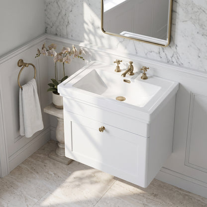 Fairford Laurel 600mm Wall Hung Satin White Vanity Unit - 3 Tap Hole