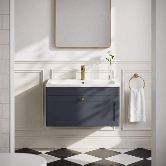 Fairford Laurel Soft Black 800mm 1 Drawer Wall Hung Vanity Unit with Stone Basin