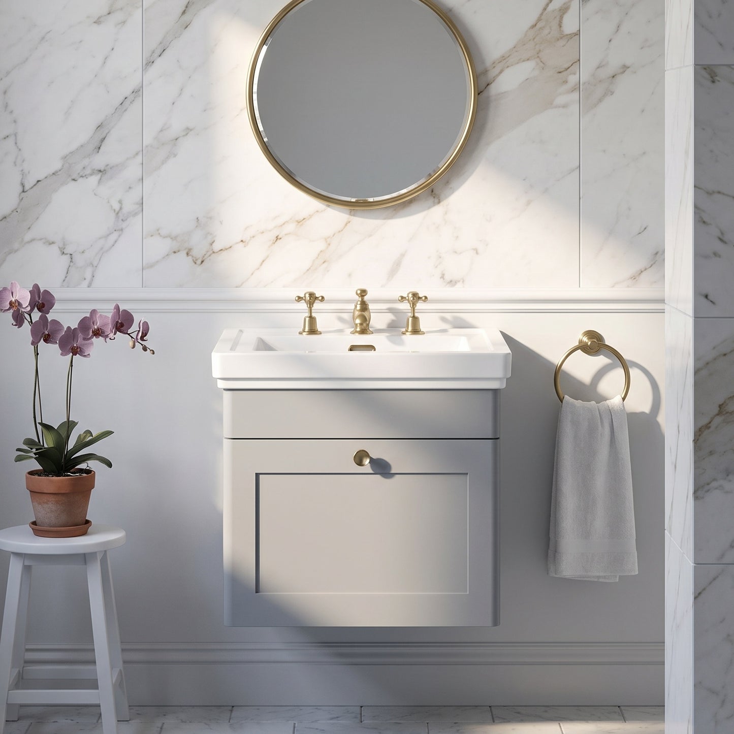 Fairford Laurel 500mm Wall Hung Satin Grey Vanity Unit - 3 Tap Hole