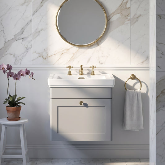 Fairford Laurel 500mm Wall Hung Satin Grey Vanity Unit - 3 Tap Hole