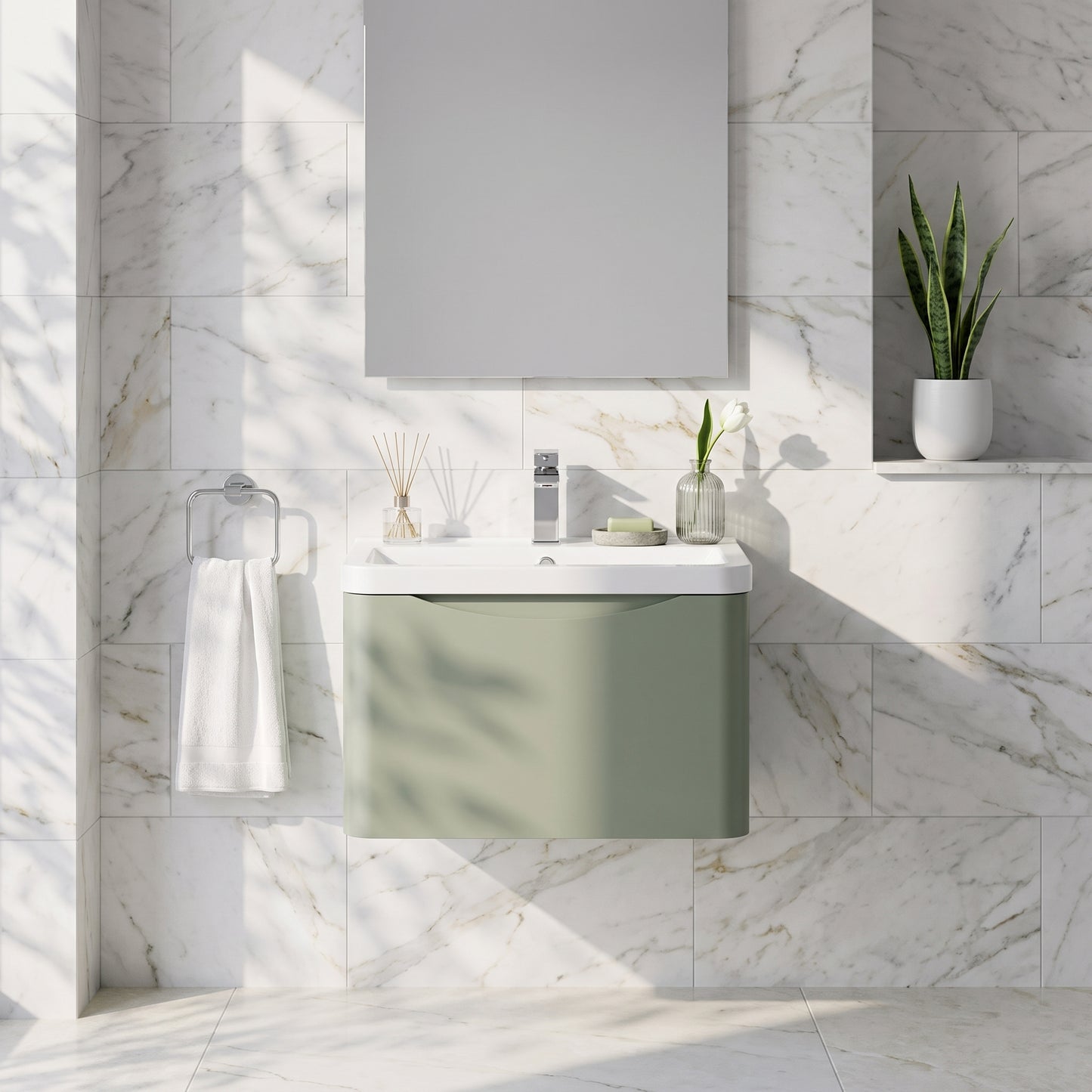 Fairford Eclipse 600mm 1 Drawer Satin Green Wall Hung Vanity Unit