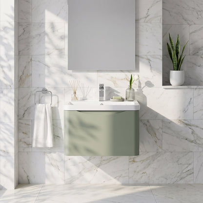 Fairford Eclipse 600mm 1 Drawer Satin Green Wall Hung Vanity Unit