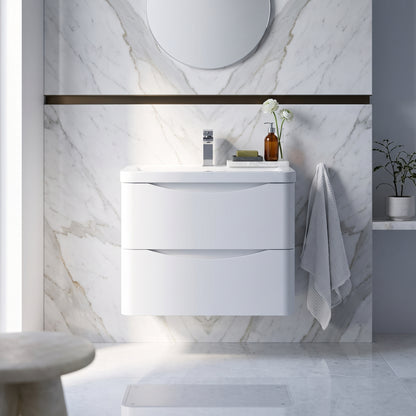 Fairford Eclipse 600mm 2 Drawer Satin White Wall Hung Vanity Unit