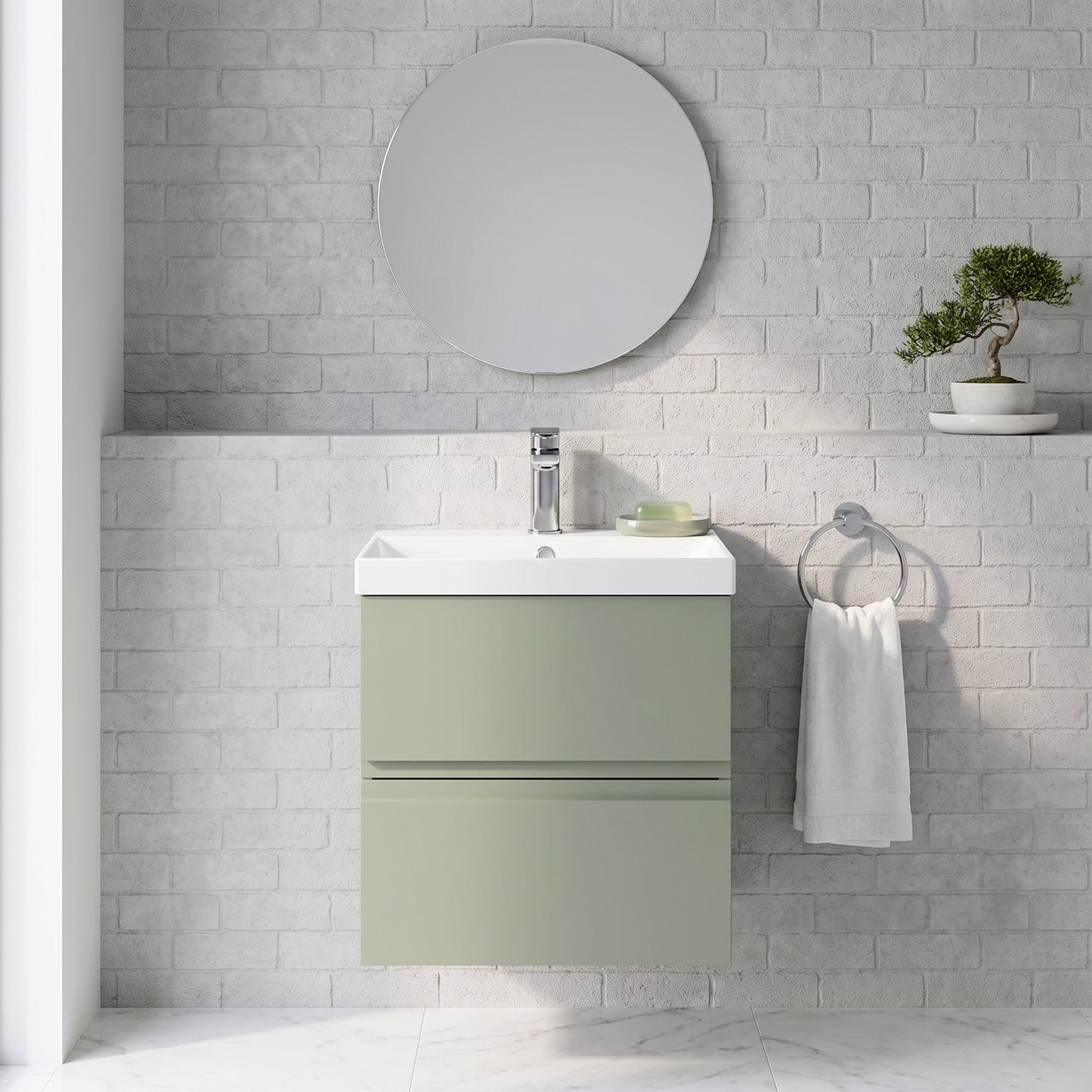 Fairford Finesse 500mm Satin Green Wall Hung 2-Drawer Vanity Unit