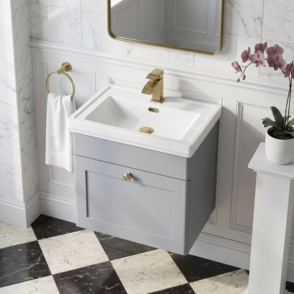 Fairford Laurel 500mm Wall Hung Satin Grey Vanity Unit - 1 Tap Hole
