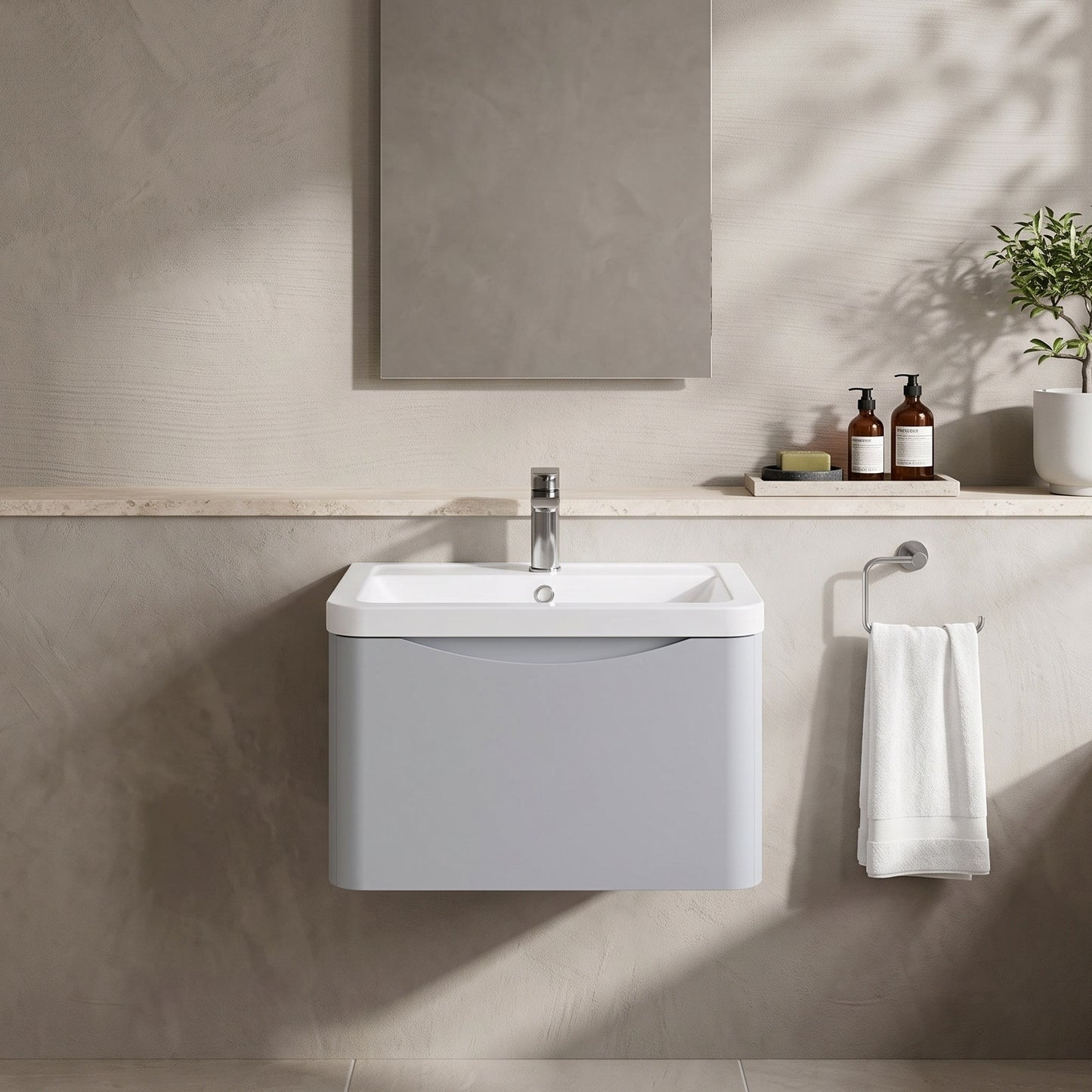 Fairford Eclipse 600mm 1 Drawer Satin Grey Wall Hung Vanity Unit