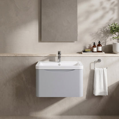 Fairford Eclipse 600mm 1 Drawer Satin Grey Wall Hung Vanity Unit