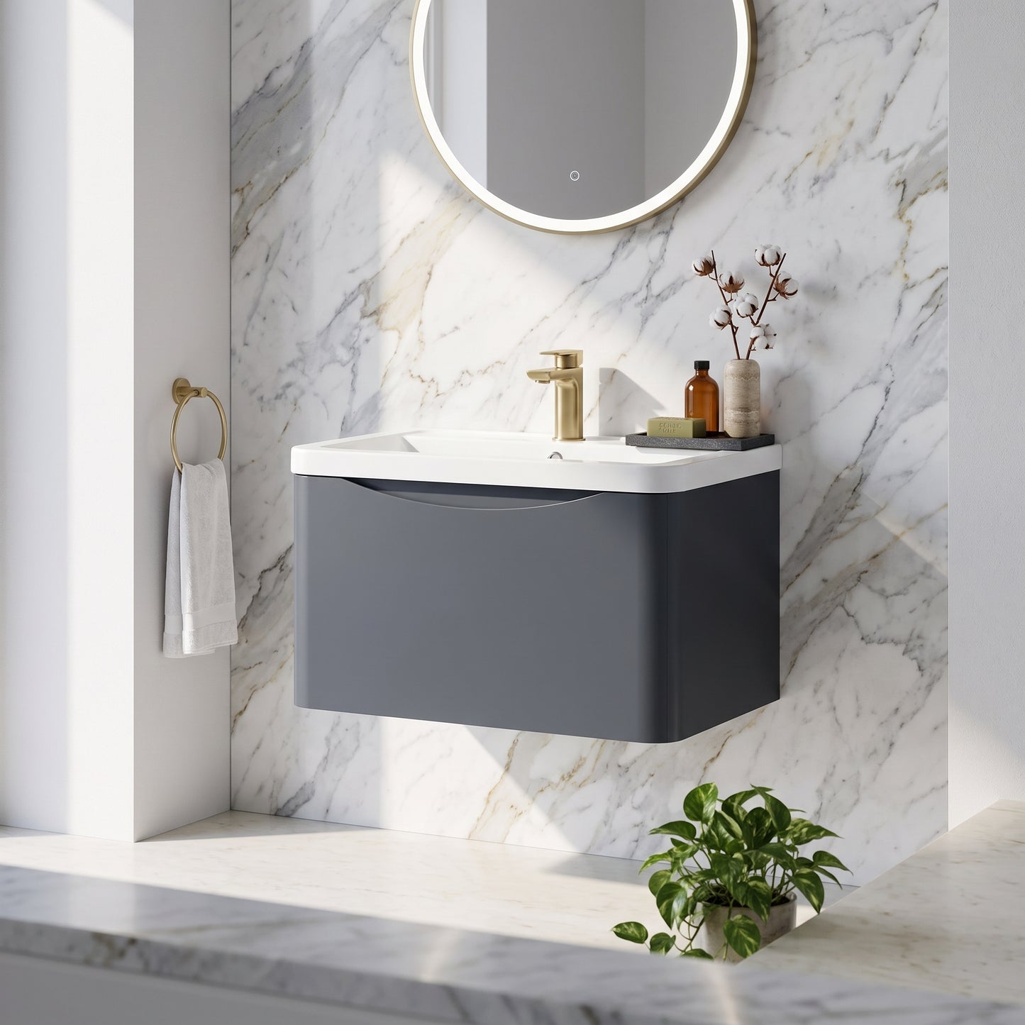 Fairford Eclipse 600mm 1 Drawer Satin Anthracite Wall Hung Vanity Unit