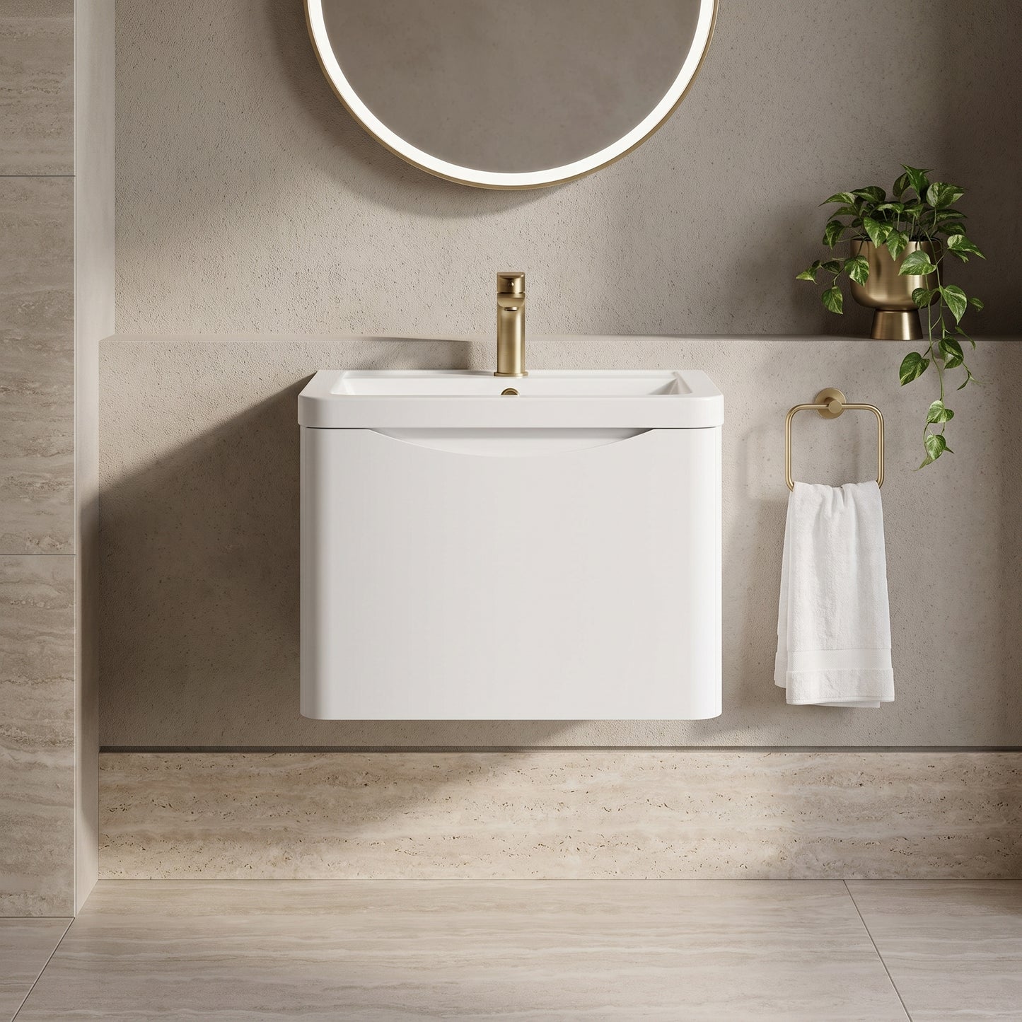 Fairford Eclipse 600mm 1 Drawer Satin White Wall Hung Vanity Unit
