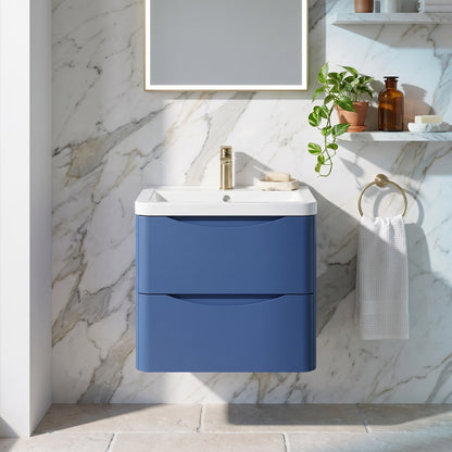 Fairford Eclipse 600mm 2 Drawer Satin Blue Wall Hung Vanity Unit