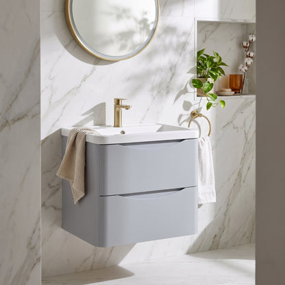 Fairford Eclipse 600mm 2 Drawer Satin Grey Wall Hung Vanity Unit