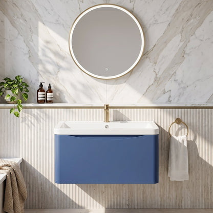 Fairford Eclipse 800mm 1 Drawer Satin Blue Wall Hung Vanity Unit