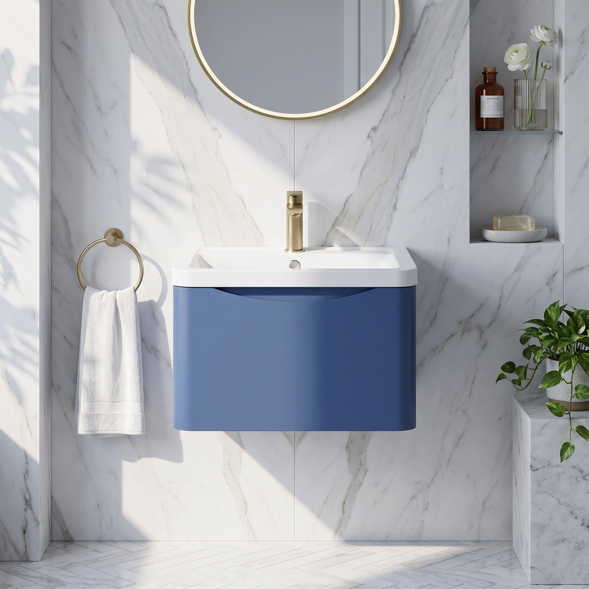 Fairford Eclipse 600mm 1 Drawer Satin Blue Wall Hung Vanity Unit