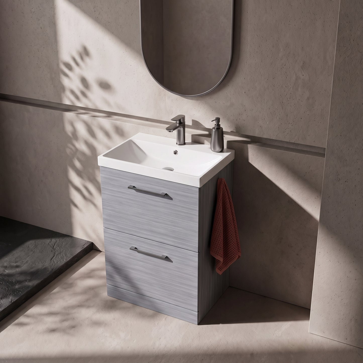 Fairford Aspri 600mm Anthracite 2-Drawer Floorstanding Vanity Unit